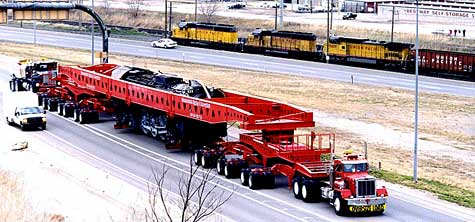 Moving a steam engine on a truck